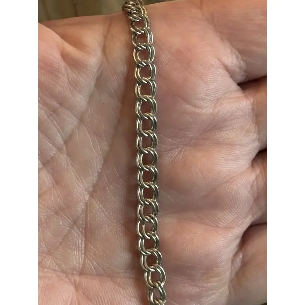 Vtg Sterling Silver 5mm Wide Double Curb Chain Charm Bracelet 925 6.5” 5.34g